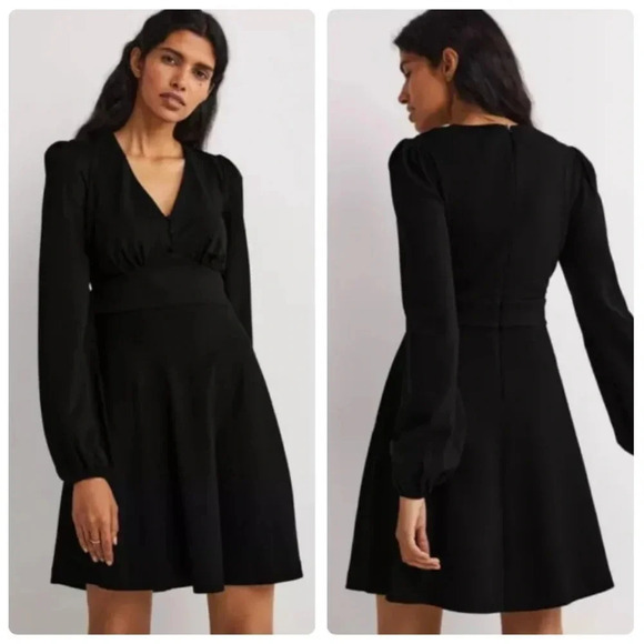 Boden V-Neck Jersey Tea Dress in Black Size 8 NWT New - Picture 1 of 16
